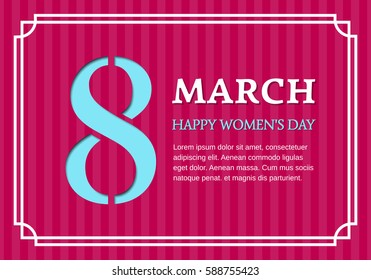 8 March Happy Women's Day. Vector greeting card with space for text. Striped background template
