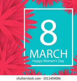 8 March holiday background with paper cut Frame Flowers. Happy Mother's Day. Trendy Design Template. Vector illustration.