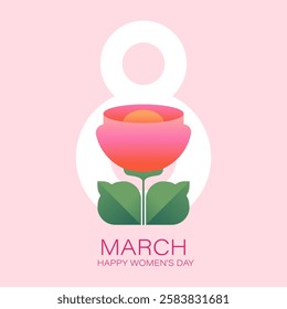 8 march holiday card design. Number 8 with flower. International women's day composition.