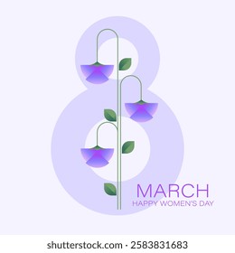 8 march holiday card design. Number 8 with flower. International women's day composition.