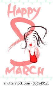 8 March holiday illustration with girl 