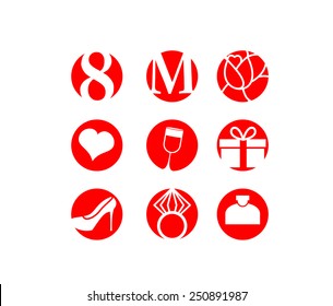 8 March, icon set, international women's day