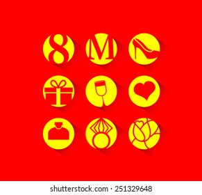 8 March, icon set, international women's day