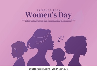 8 March, International women’s day banner design with silhouette of women’s in paper cut concept. Vector illustration EPS10.