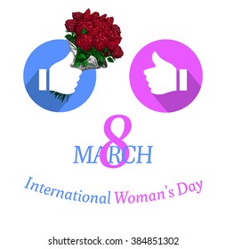 8 of March International Woman's Day Illustration. Vector
Like button with a red roses bouquet