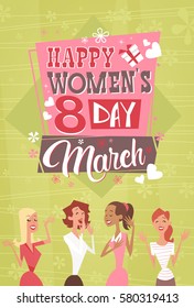 8 March International Women Day Greeting Card Retro Poster Vector Illustration