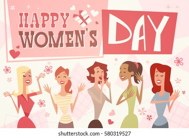 8 March International Women Day Greeting Card Retro Poster Vector Illustration