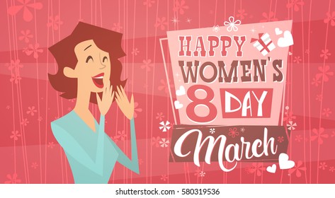 8 March International Women Day Greeting Card Retro Poster Vector Illustration