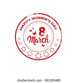 8 March International Women Day Greeting Card Stamp Icon Flat Vector Illustration