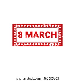 8 March International Women Day Greeting Card Stamp Icon Flat Vector Illustration