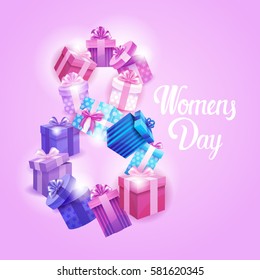 8 March International Women Day Greeting Card Flat Vector Illustration