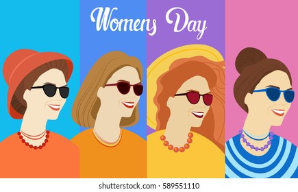 8 March International Women Day Greeting Card Flat Vector Illustration