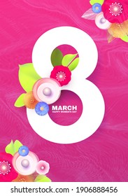 8 March, international women s day poster template with flowers. Spring design.