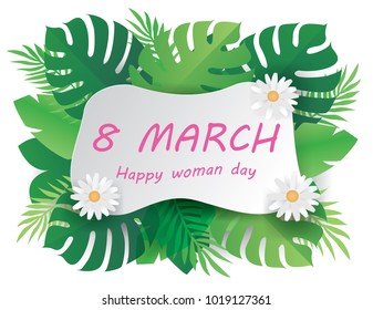 8 march international women's day on white paper.Happy women day concept.Paper art style