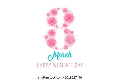 8 of March International Women's day Greeting Card Vector Illustration, Cute Composition with place for text