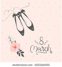 8 March International Women's Day typography vector design for greeting cards and poster. Hand lettering text isolated on pink background. Design template celebration. Vector illustration.