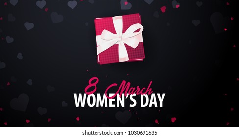 8 March International Women's Day greeting card with heards. Vector illustration