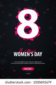 8 March International Women's Day greeting card with heards. Vector illustration.