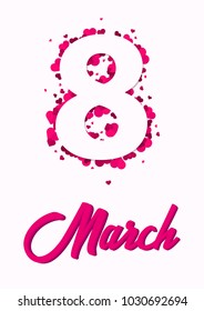 8 March International Women's Day greeting card with heards. Vector illustration.