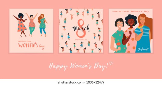 8 march, International Women's Day. Vector template with lettering design. Set of vector illusttation.