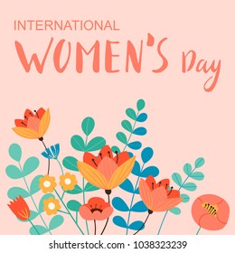 8 march, International Women's Day. Vector template with lettering design. Vector illustration.