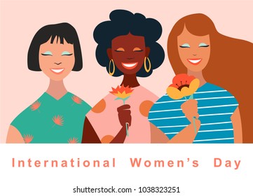 8 march, International Women's Day. Vector template with lettering design. Vector illustration.