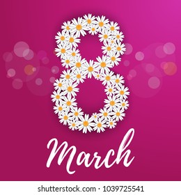 8 march. International Women's Day greeting card with flower number eight. Vector illustration.