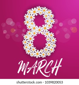 8 march. International Women's Day greeting card with flower number eight. Vector illustration.