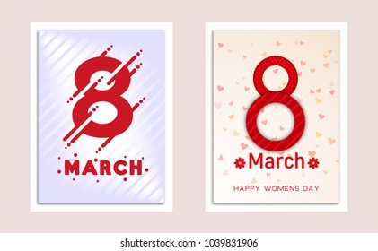 8 March. International Women's Day. Happy Mother's Day. Number 8 with text and confetti on background. Vector Illustration eight march concept set