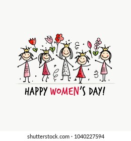 8 march, international women's day. Pretty girls with flowers for your design