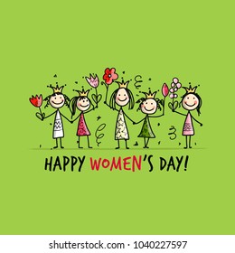 8 march, international women's day. Pretty girls with flowers for your design
