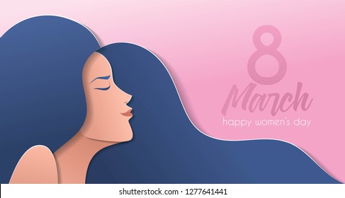 8 march international women's day vector illustration concept, woman head illustration from side view happy women's day, can use for, landing page, template, ui, web, mobile app, poster, banner, flyer