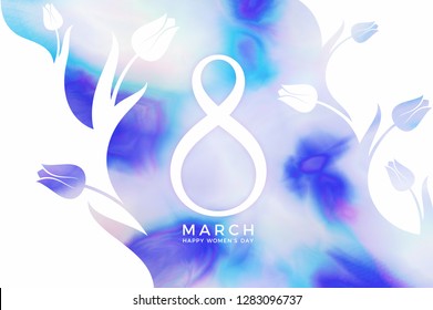 8 march. International Women's Day. Watercolor. Floral background with tulips