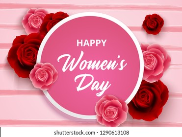 8 March International Women's Day with roses flowers and circle frame