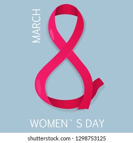 8 march international women`s day. Gift card with ribbon. Vector illustration.
