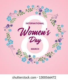 8 march international women's day with floral wreath