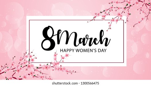 8 march international women's day background with cherry blossoms