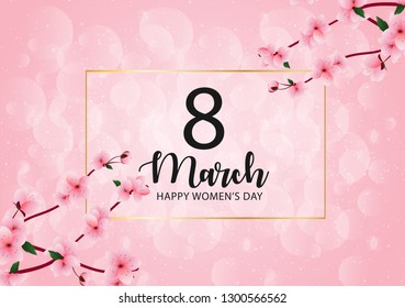 8 march international women's day background with cherry blossoms