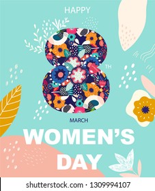 8 march, International Women's Day. Vector design for greeting card