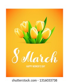 8 March International womens day greeting card. Template poster with handdrawn calligraphy. Vector illustration.