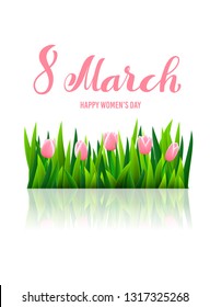 8 March International womens day greeting card. Template poster with handdrawn calligraphy. Vector illustration.