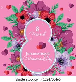 8 march - International Women's Day. Greeting card with flowers
