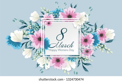 8 march - International Women's Day. Greeting card with flowers
