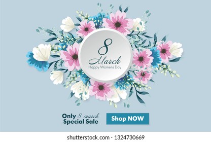 8 march - International Women's Day. Greeting card with flowers