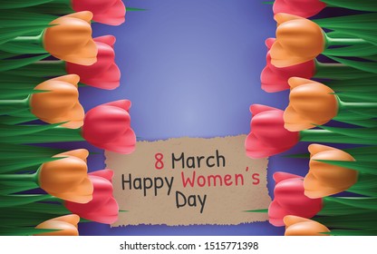 8 march international women's day background with flowers. Vector illustration
