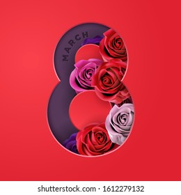 8 march international women's day floral rose flower bouquet 3d vector illustration