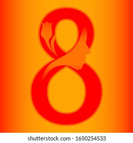 8 March International Women's Day. Creative minimalistic design for international women's day on the 8th of march with number 8 and tulip symbol on red background. Vector Illustration