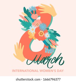 8 March. International Women's Day. Wildflowers vector template for card, poster, flyer and other design idea.
