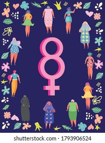 8 march, International Women's Day. Feminism concept template design