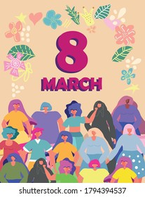 8 march, International Women's Day. Feminism concept template design